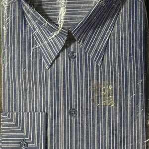 Kenneth Cole New York Navy and White Vertical Stripe Dress Shirt